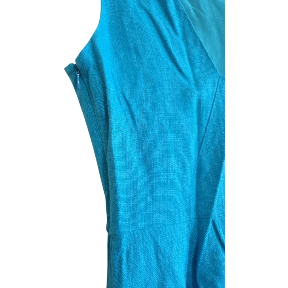 Kate Spade Linen Blend Blue Knee Length Dress 8 Notch Neck Pleat Waist Side Zip - Picture 6 of 8